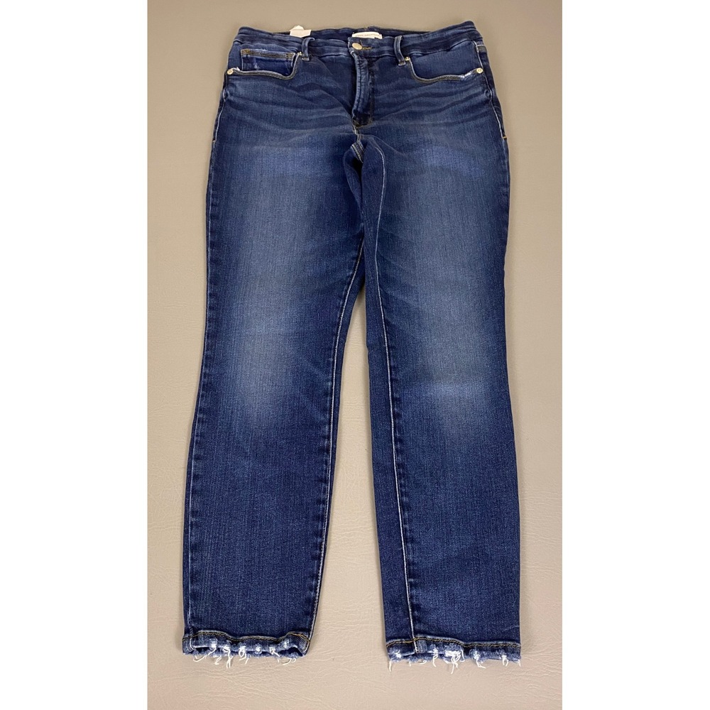 Good American Good Waist Crop Jeans 10/30 High Rise Raw Hem Indigo Blue New NWT